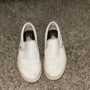 white leather slip on vans
